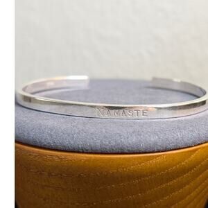 Thin 4mm Marked STER 'Namaste" Silver Cuff Bracelet